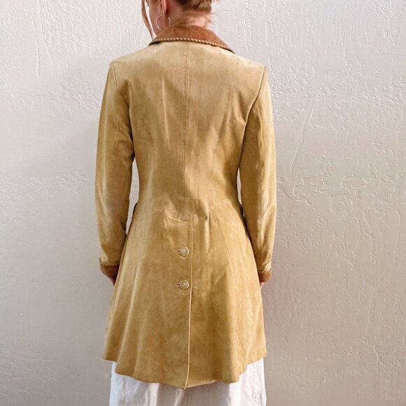 Vintage Suede Leather Military Style Trench Coat - Picture 5 of 10